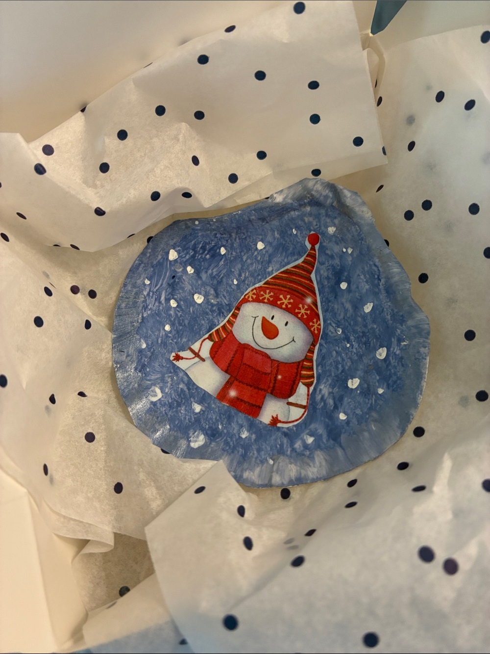 Hand decorated snowman trinket dish.